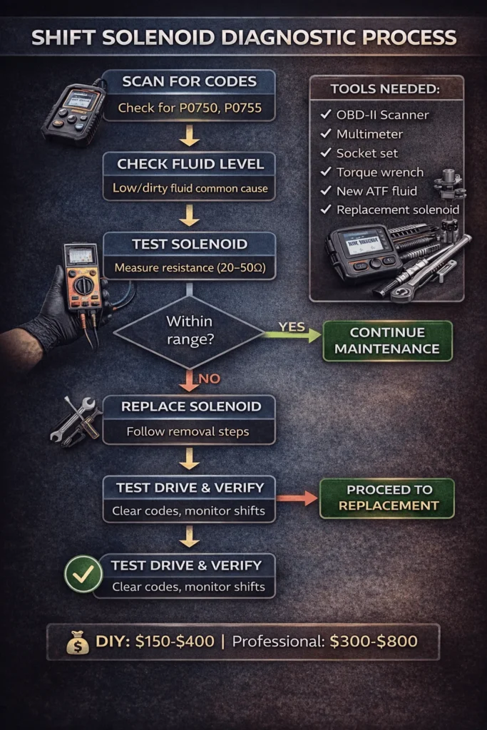 shift solenoid diagnostic replacement process