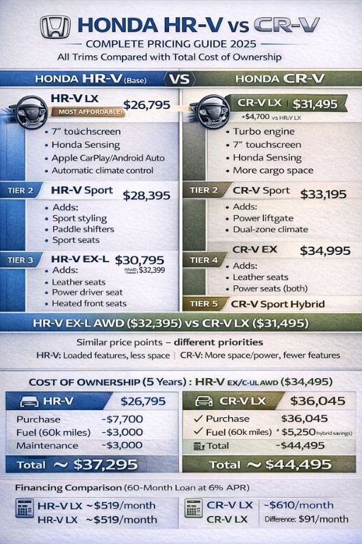 honda hrv vs crv price trim comparison