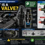 What is a PCV valve showing positive crankcase ventilation component with cutaway view, internal mechanism, bad symptoms, and engine location